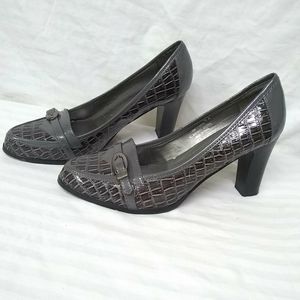 CATO Womens Shoes Purple Gray Croc  Buckle Patent Leather 4" Heel Sz 8M Slip on